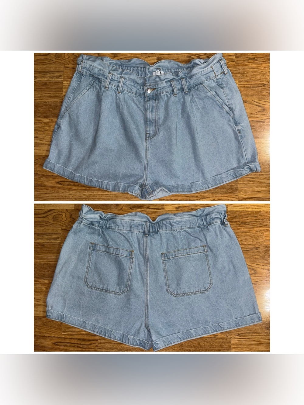 Forever 21 Light Wash Denim High Rise Pleated Shorts Women’s Plus Size 18
